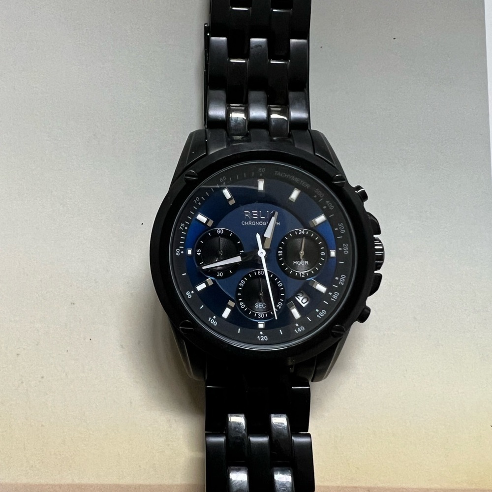 Relic Black and Blue Chronograph Timepiece